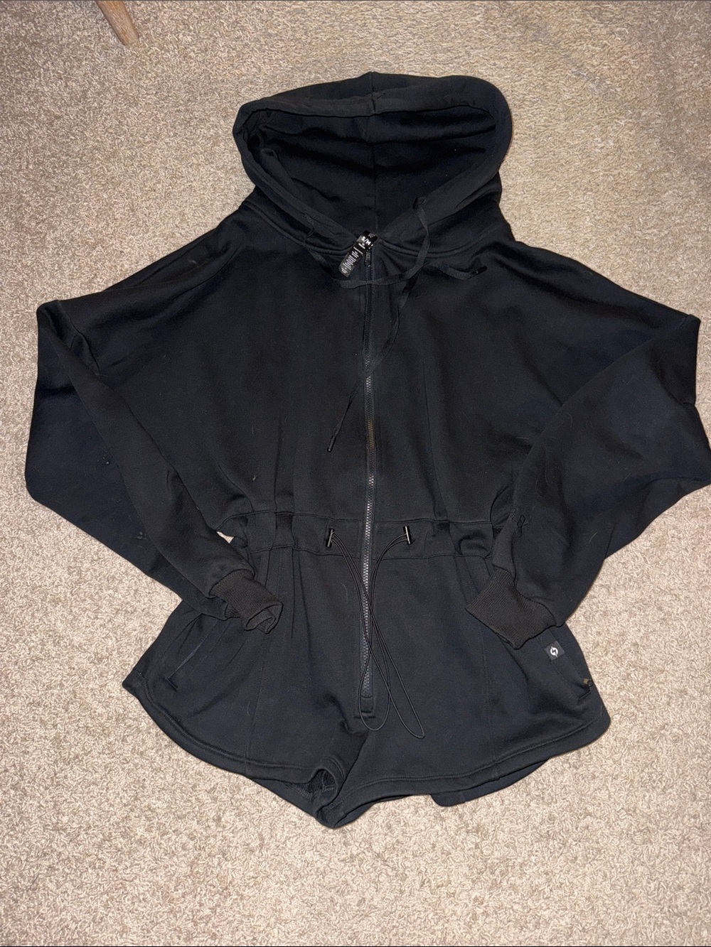 POPFLEX Black Hooded Zip Romper Jacket
